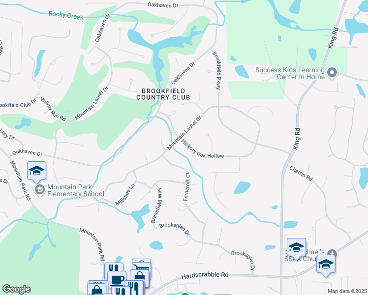 map of restaurants, bars, coffee shops, grocery stores, and more near 990 Hickory Oak Hollow in Roswell