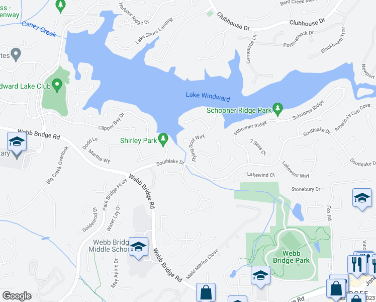 map of restaurants, bars, coffee shops, grocery stores, and more near 520 Flying Scot Way in Alpharetta
