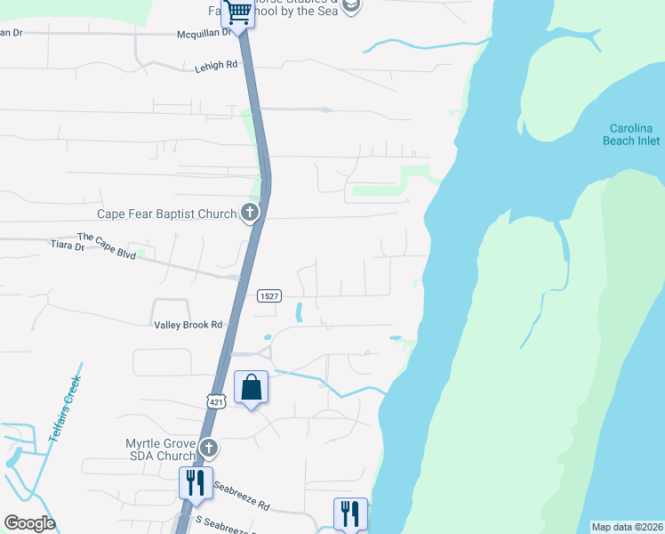 map of restaurants, bars, coffee shops, grocery stores, and more near 1309 Burnett Road in Wilmington