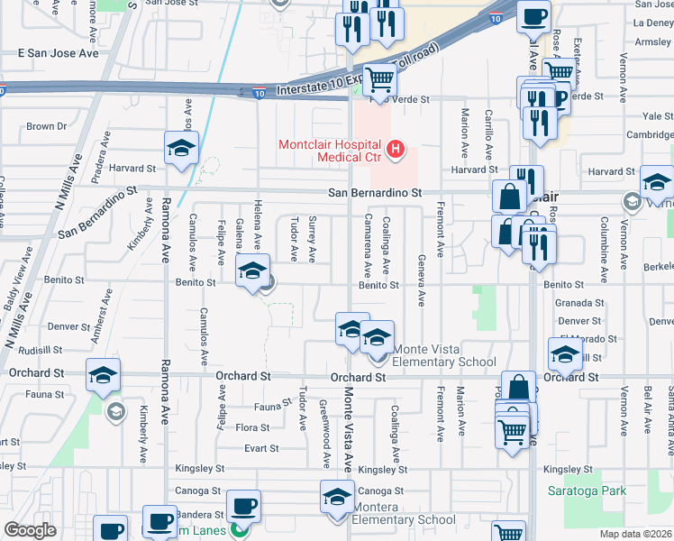 map of restaurants, bars, coffee shops, grocery stores, and more near 9887 Greenwood Avenue in Montclair