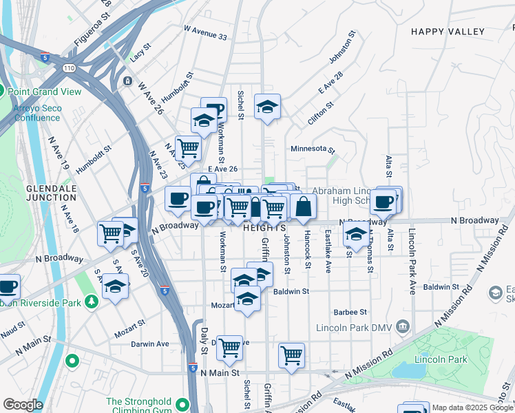map of restaurants, bars, coffee shops, grocery stores, and more near in Los Angeles