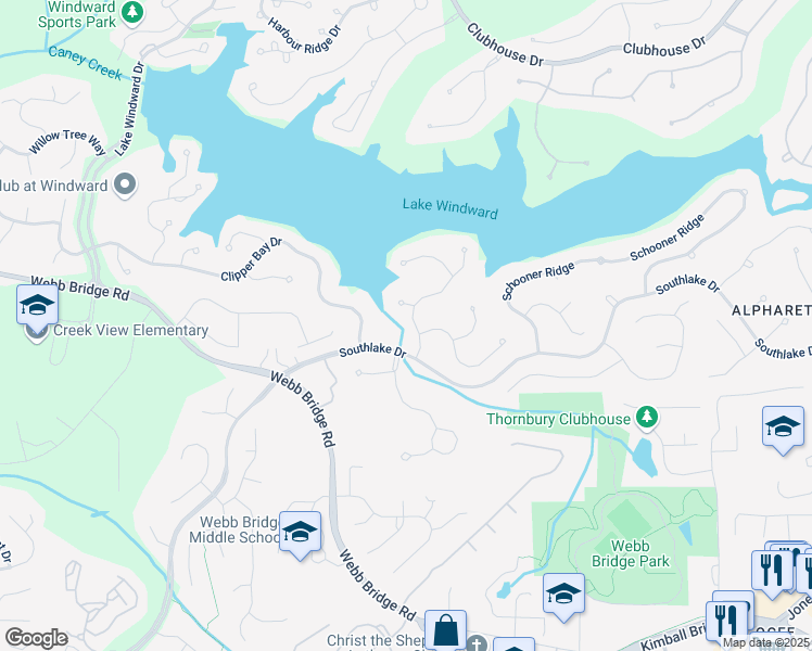 map of restaurants, bars, coffee shops, grocery stores, and more near 520 Flying Scot Way in Alpharetta