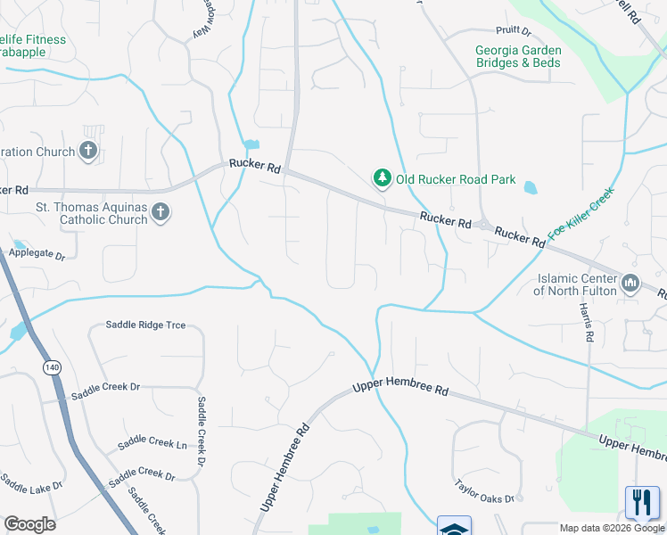 map of restaurants, bars, coffee shops, grocery stores, and more near 12045 North Hickory Trace in Alpharetta