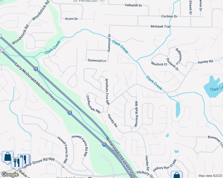 map of restaurants, bars, coffee shops, grocery stores, and more near 5013 Kendall Station Northwest in Acworth