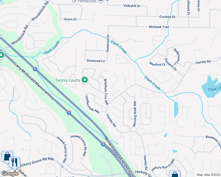 map of restaurants, bars, coffee shops, grocery stores, and more near 5013 Kendall Station Northwest in Acworth
