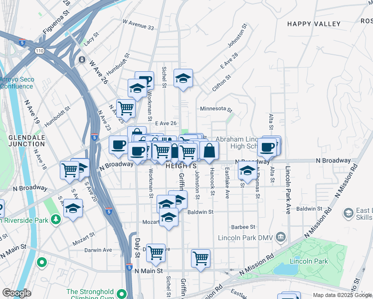 map of restaurants, bars, coffee shops, grocery stores, and more near 2430 Griffin Avenue in Los Angeles