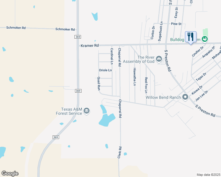map of restaurants, bars, coffee shops, grocery stores, and more near 1435 Cardinal Lane in Burkburnett