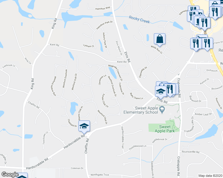 map of restaurants, bars, coffee shops, grocery stores, and more near 680 Estate Club Circle in Roswell