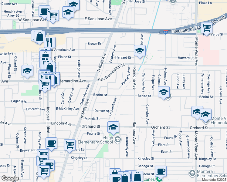 map of restaurants, bars, coffee shops, grocery stores, and more near 4361 Berkeley Street in Montclair