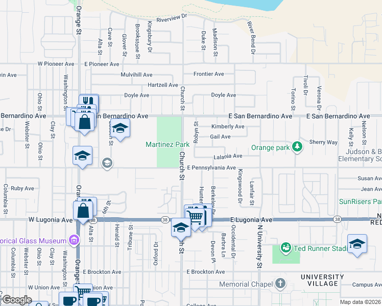 map of restaurants, bars, coffee shops, grocery stores, and more near 857 East Pennsylvania Avenue in Redlands
