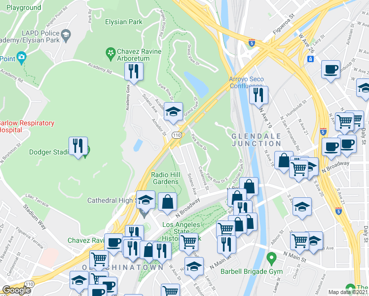 map of restaurants, bars, coffee shops, grocery stores, and more near in Los Angeles