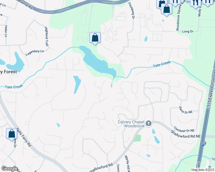 map of restaurants, bars, coffee shops, grocery stores, and more near 4978 Thornwood Cove in Acworth