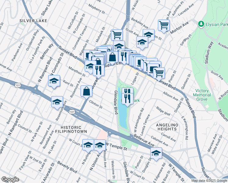 map of restaurants, bars, coffee shops, grocery stores, and more near in Los Angeles