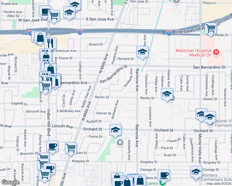 map of restaurants, bars, coffee shops, grocery stores, and more near 4361 Berkeley Street in Montclair