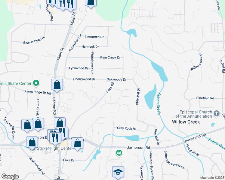 map of restaurants, bars, coffee shops, grocery stores, and more near 1230 Rodrick Drive in Marietta