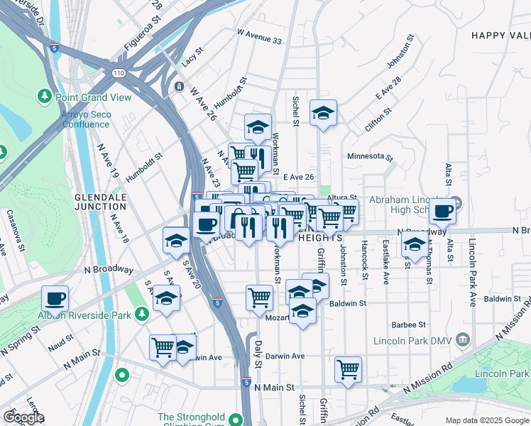 map of restaurants, bars, coffee shops, grocery stores, and more near in Los Angeles