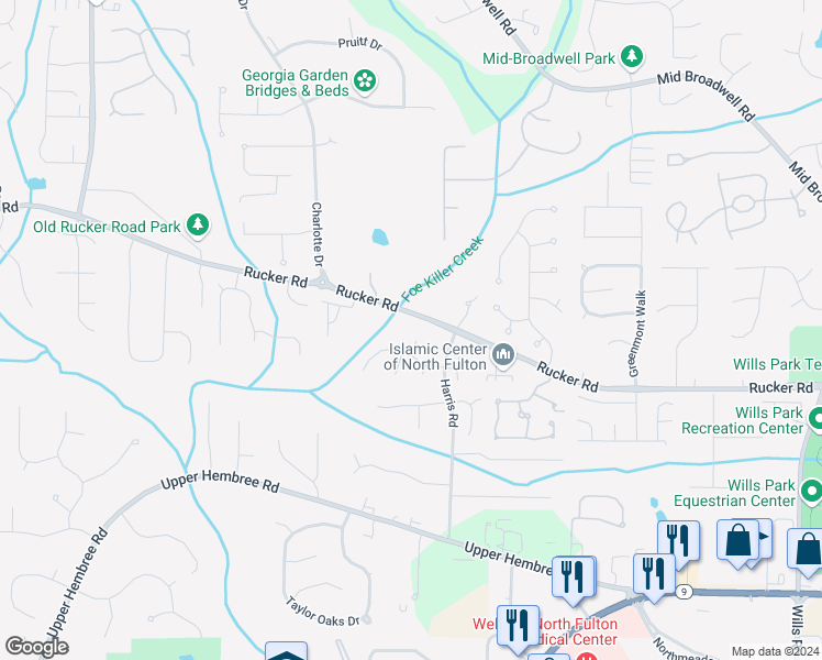 map of restaurants, bars, coffee shops, grocery stores, and more near 310 Kingspring Court in Roswell