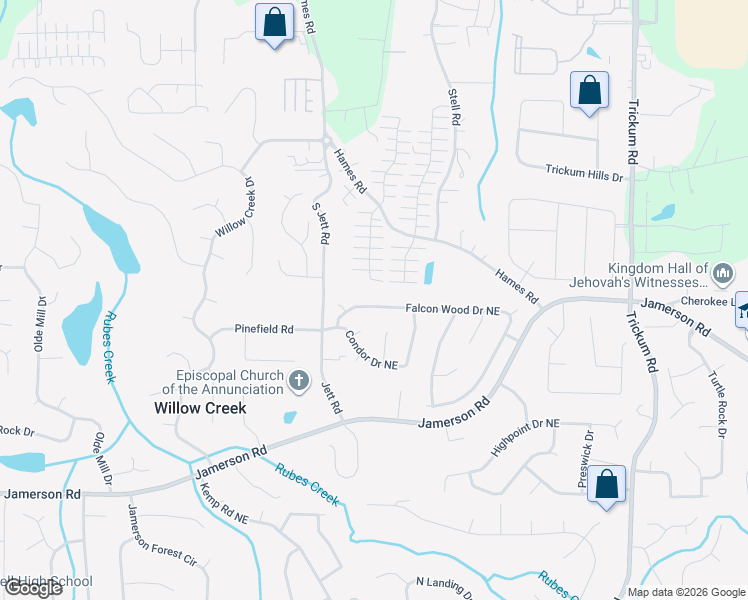 map of restaurants, bars, coffee shops, grocery stores, and more near 1861 Falconwood Drive in Marietta