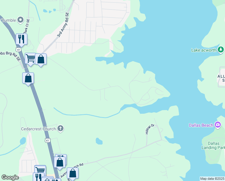 map of restaurants, bars, coffee shops, grocery stores, and more near 5685 McCoy Road in Acworth