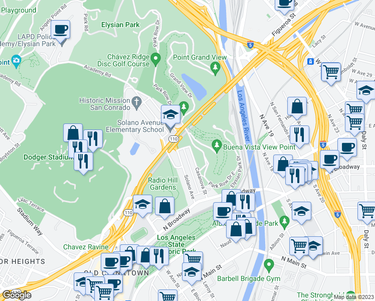 map of restaurants, bars, coffee shops, grocery stores, and more near 534 Casanova Street in Los Angeles