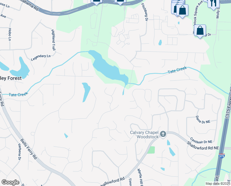 map of restaurants, bars, coffee shops, grocery stores, and more near 4978 Thornwood Cove in Acworth