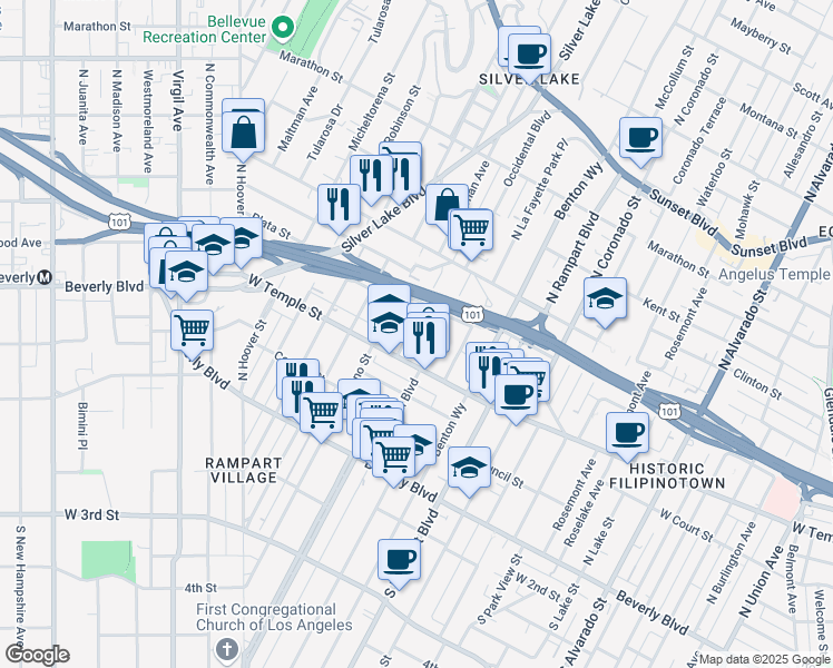 map of restaurants, bars, coffee shops, grocery stores, and more near 328 Parkman Avenue in Los Angeles
