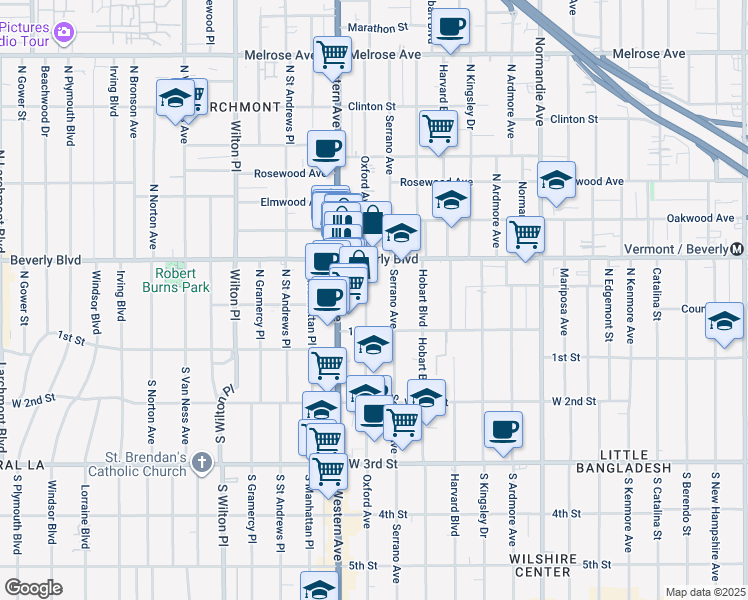 map of restaurants, bars, coffee shops, grocery stores, and more near in Los Angeles