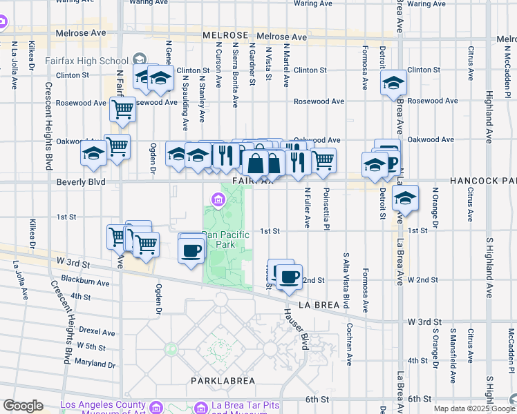 map of restaurants, bars, coffee shops, grocery stores, and more near in Los Angeles