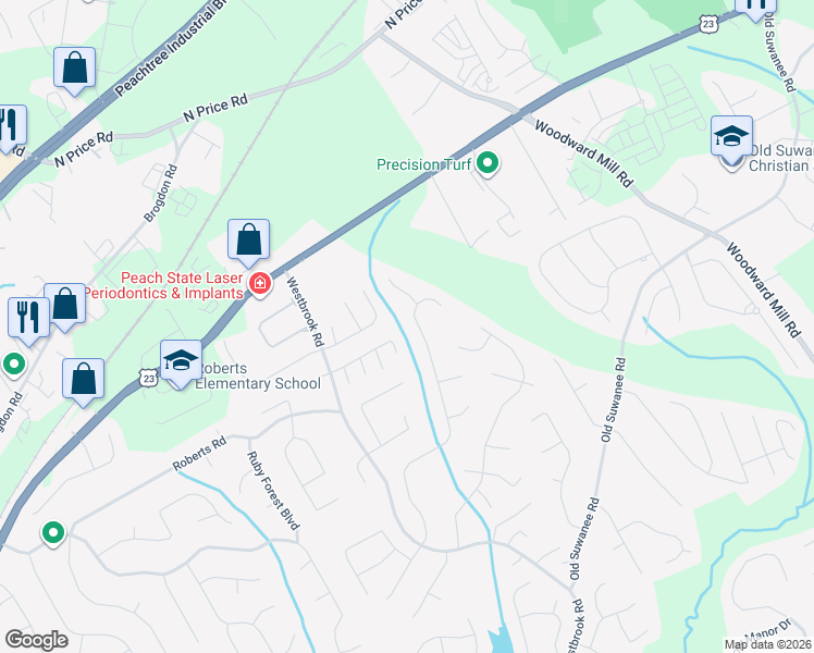 map of restaurants, bars, coffee shops, grocery stores, and more near 4724 Austin Hills Drive in Suwanee