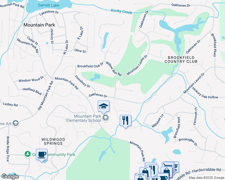 map of restaurants, bars, coffee shops, grocery stores, and more near 12080 Mountain Laurel Drive in Roswell