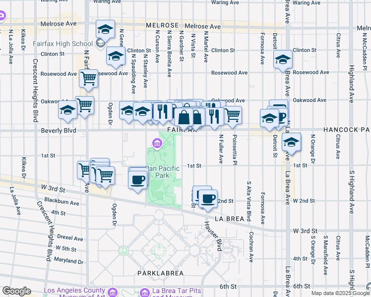 map of restaurants, bars, coffee shops, grocery stores, and more near in Los Angeles