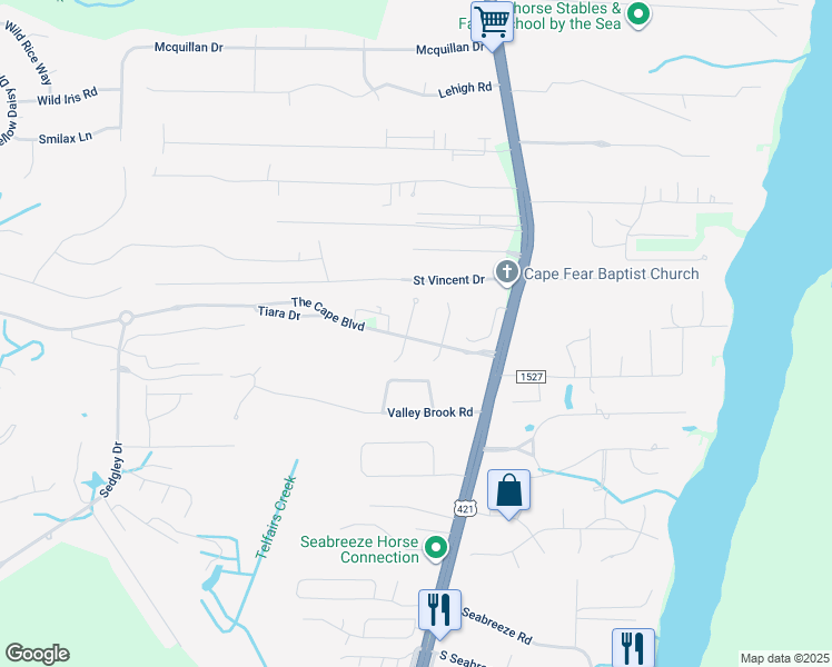 map of restaurants, bars, coffee shops, grocery stores, and more near 8119 Mainsail Lane in Wilmington