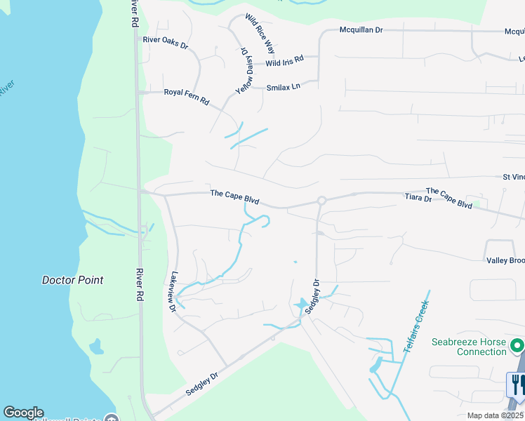 map of restaurants, bars, coffee shops, grocery stores, and more near 411 The Cape Boulevard in Wilmington