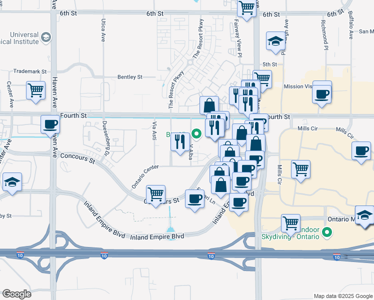 map of restaurants, bars, coffee shops, grocery stores, and more near in Ontario