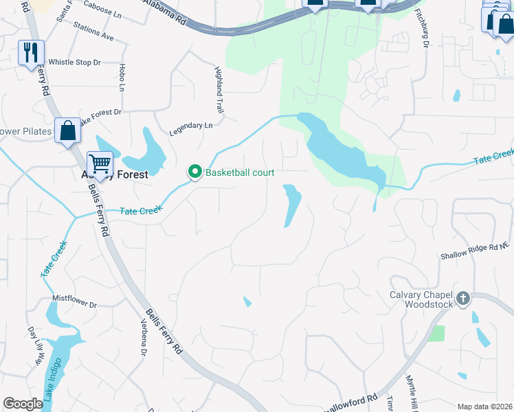 map of restaurants, bars, coffee shops, grocery stores, and more near 408 John Tate Road Northwest in Acworth