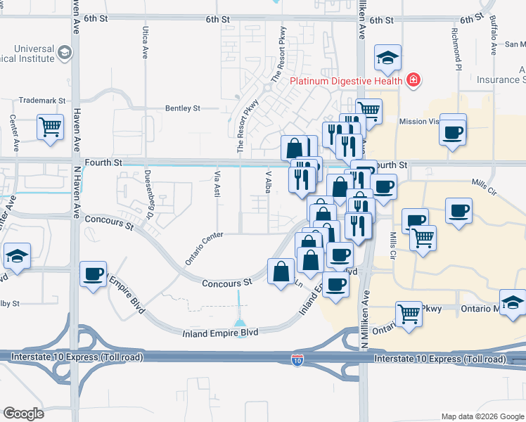 map of restaurants, bars, coffee shops, grocery stores, and more near in Ontario