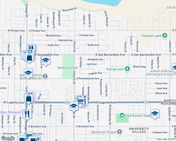 map of restaurants, bars, coffee shops, grocery stores, and more near 906 Denise Avenue in Redlands