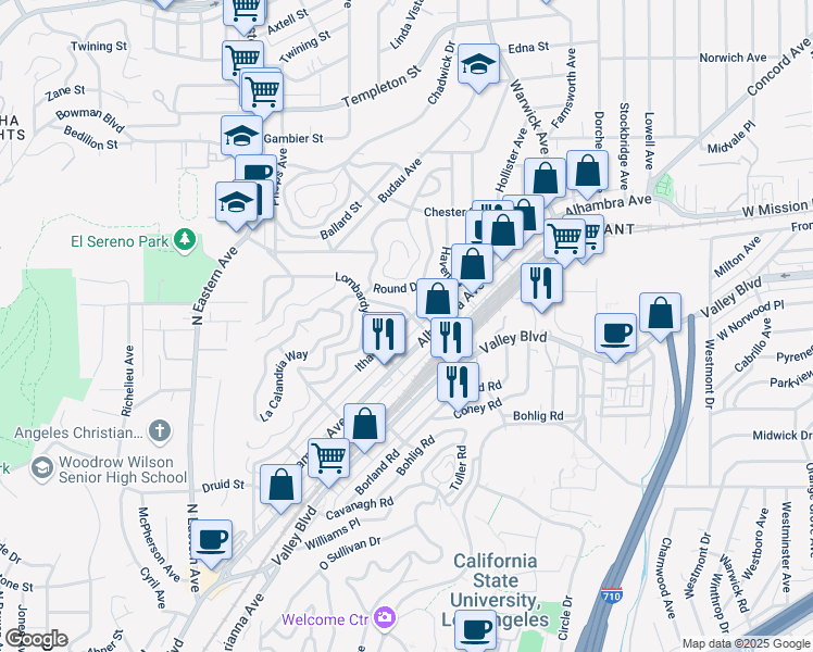 map of restaurants, bars, coffee shops, grocery stores, and more near 5263 Ithaca Avenue in Los Angeles
