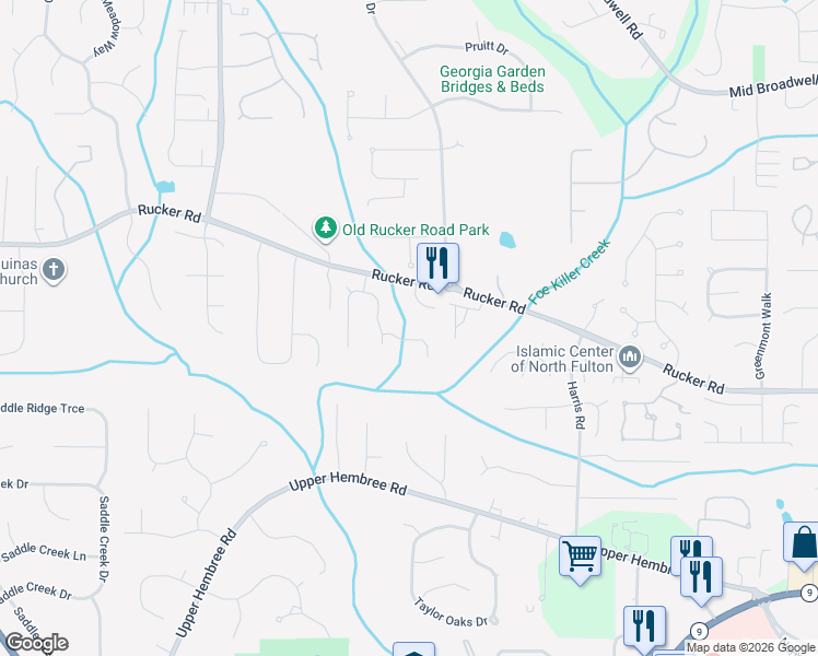 map of restaurants, bars, coffee shops, grocery stores, and more near 1023 Southerby Lane in Alpharetta