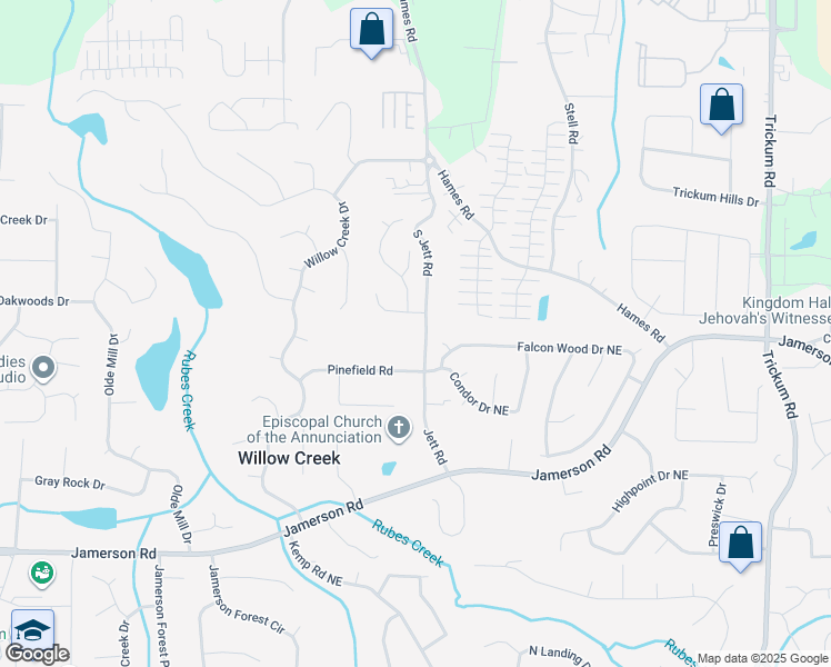 map of restaurants, bars, coffee shops, grocery stores, and more near 1001 Cambridge Court in Woodstock