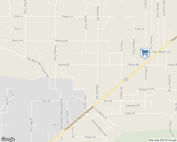 map of restaurants, bars, coffee shops, grocery stores, and more near 51039 Canyon Road in Morongo Valley