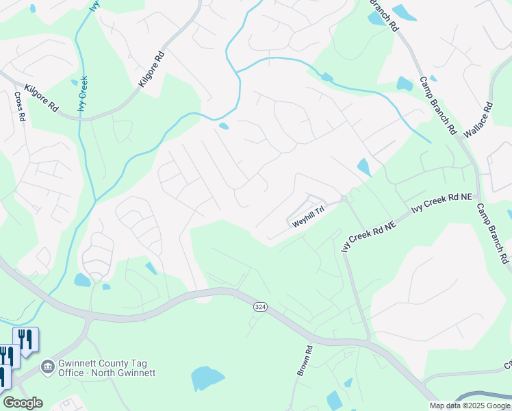 map of restaurants, bars, coffee shops, grocery stores, and more near 2996 Walking Horse Trail Northeast in Buford