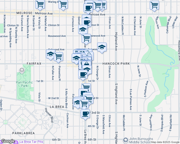 map of restaurants, bars, coffee shops, grocery stores, and more near in Los Angeles