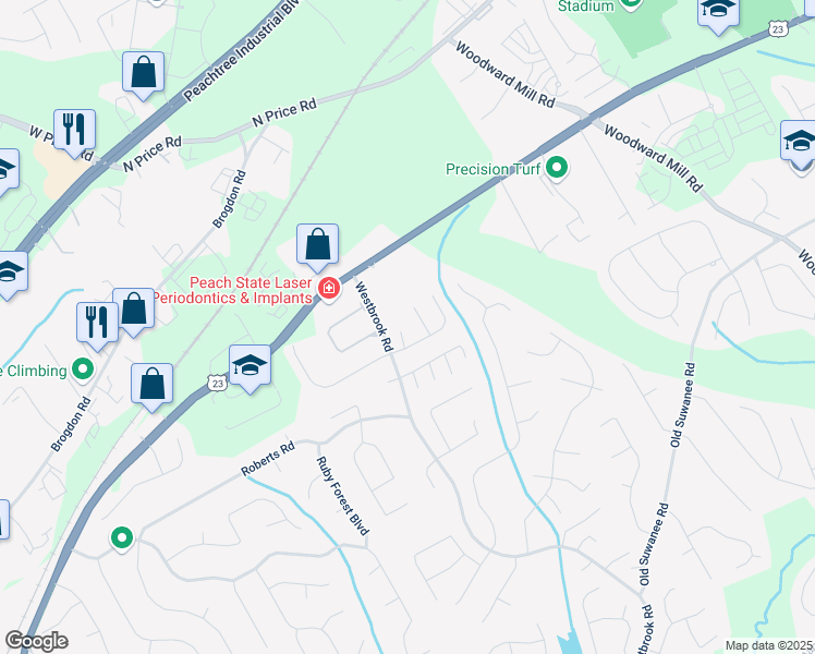 map of restaurants, bars, coffee shops, grocery stores, and more near 4273 Winslow Hill Court in Suwanee