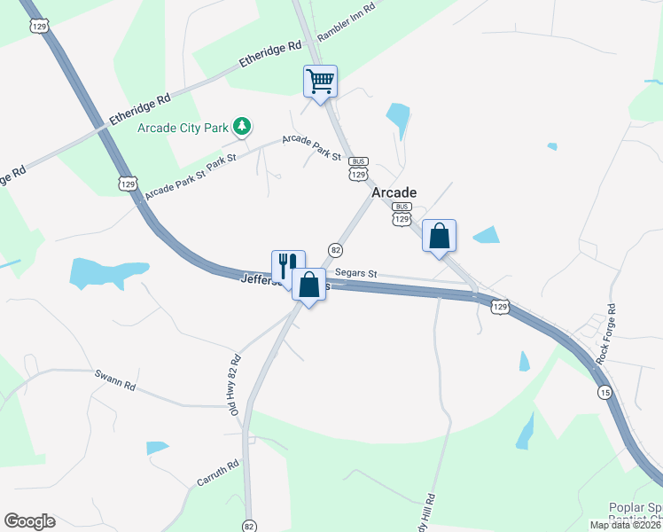 map of restaurants, bars, coffee shops, grocery stores, and more near 392 Segars Street in Jefferson