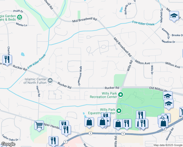map of restaurants, bars, coffee shops, grocery stores, and more near 170 Michaela Drive in Alpharetta