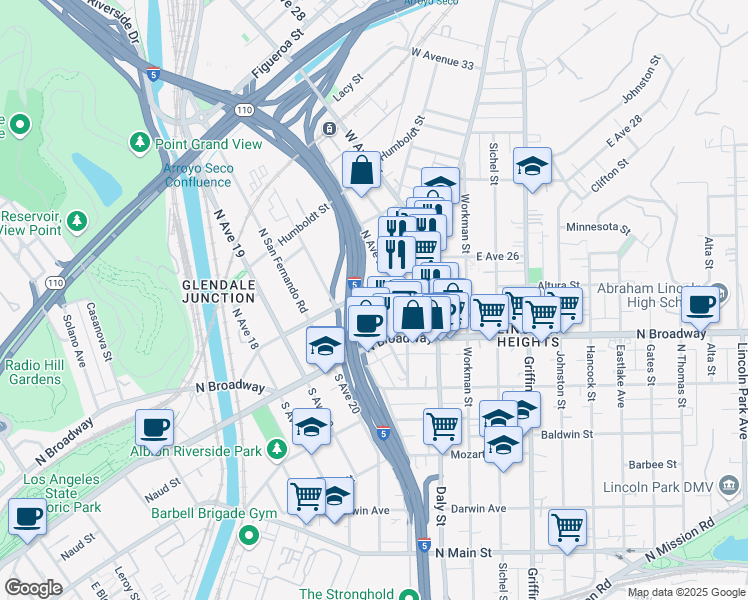 map of restaurants, bars, coffee shops, grocery stores, and more near 2220 Pasadena Avenue in Los Angeles
