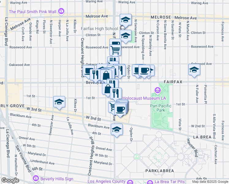map of restaurants, bars, coffee shops, grocery stores, and more near in Los Angeles
