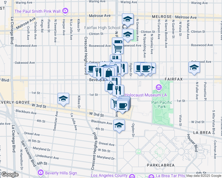 map of restaurants, bars, coffee shops, grocery stores, and more near in Los Angeles