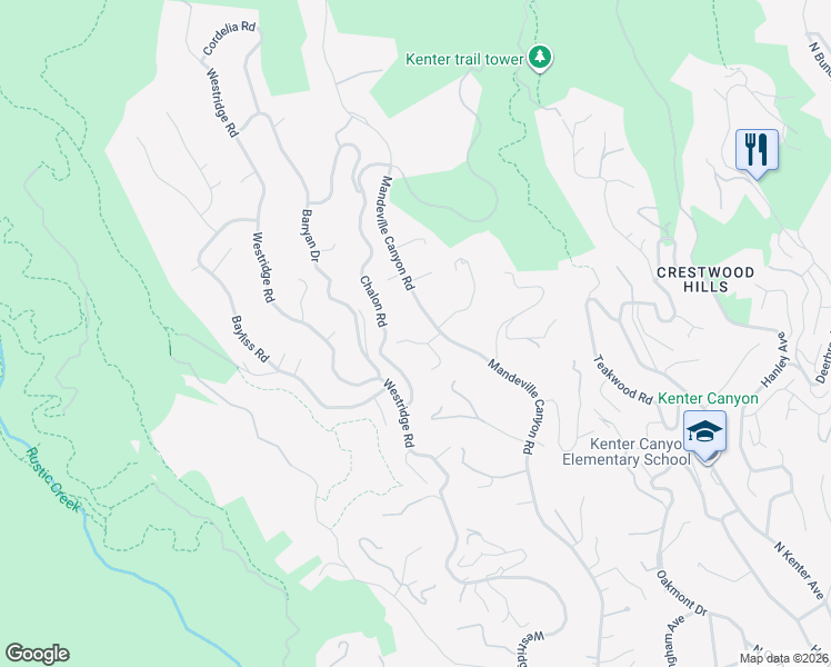 map of restaurants, bars, coffee shops, grocery stores, and more near 2207 Mandeville Canyon Road in Los Angeles
